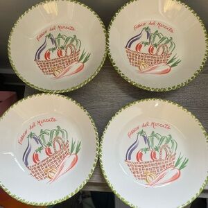 Ceramic Bowls - Set of 4, White and Green